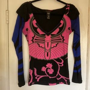 Custo Barcelona Vintage Sweater with Shoulder Ruffles and Unique Design